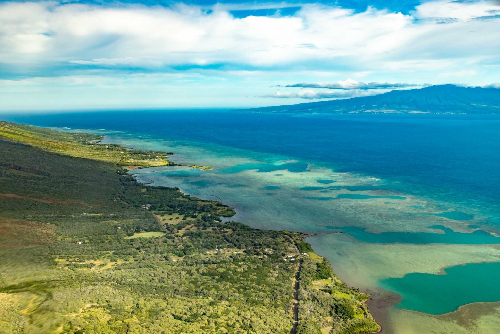 Helicopter Molokai Coastline Reef and West Maui