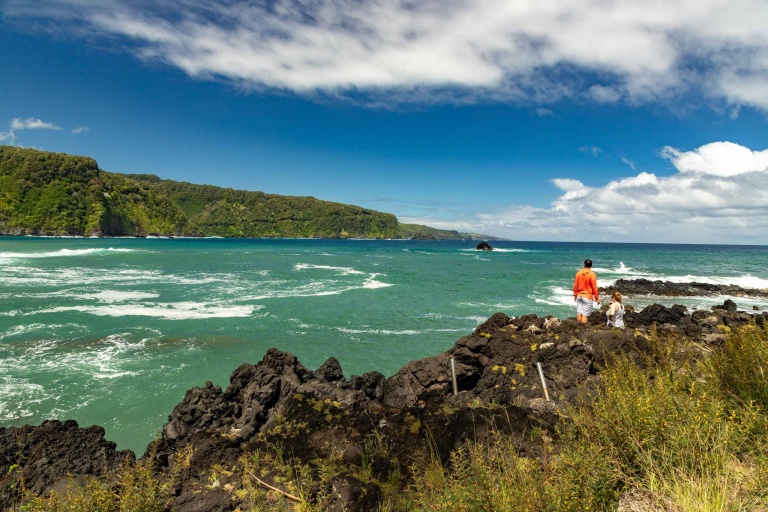 Keanae Peninsula Visitors View the Road to Hana Maui