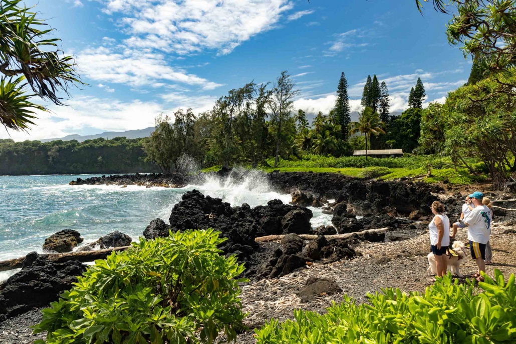 Keanae Peninsula Waves and Visitors Road to Hana Maui