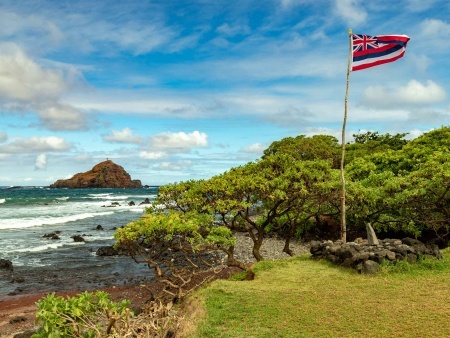 Koki Beach Hawaiian Flag Hana Maui