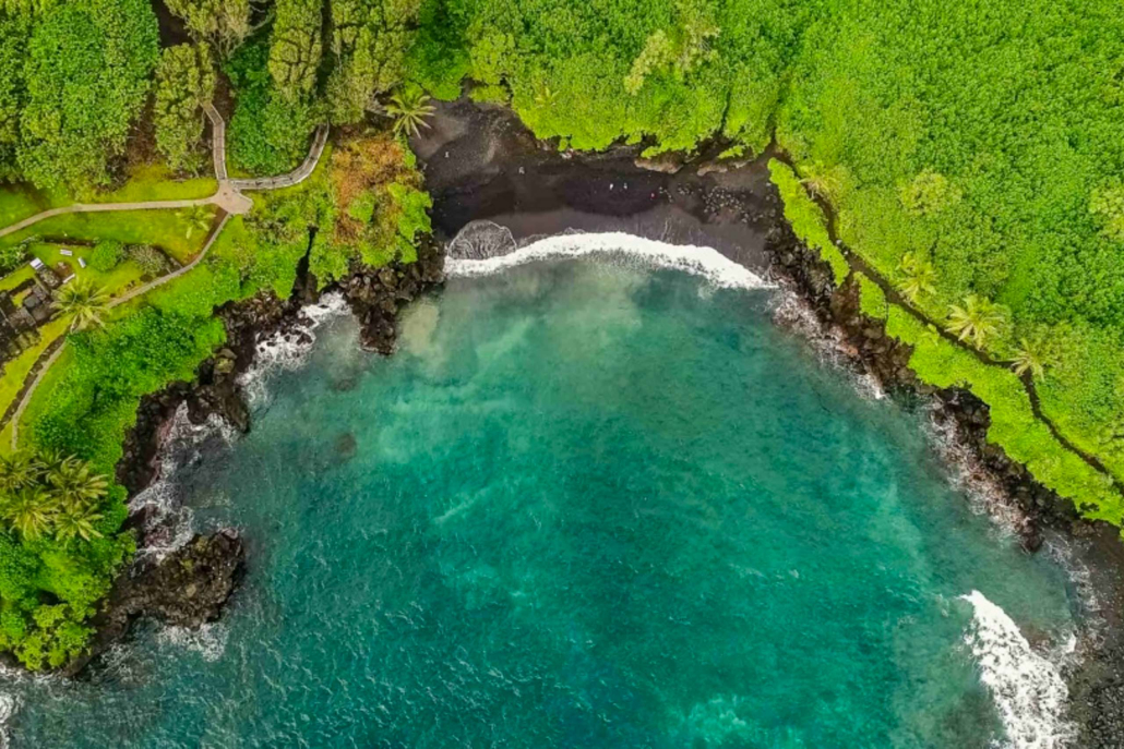 Circle Island Maui Helicopter Tour Hana Black Sand Beach Aerial Maui