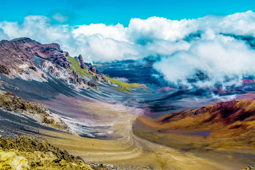 Circle Island Maui Helicopter Tour The Beautiful Colors Seen In The Massive Volcanic Crater At Haleakala National Park On The Island Of Maui