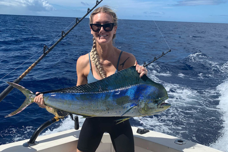 Konacowboysportfishing Kona Fishing Mahi Mahi Woman Catching