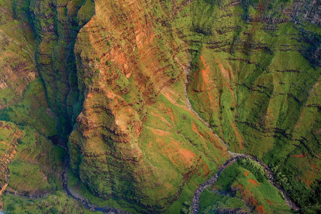waimea canyon state park from above air kauai helicopter