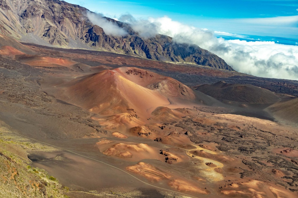 Cinder cones seen inside Haleakala crater from a helicopter