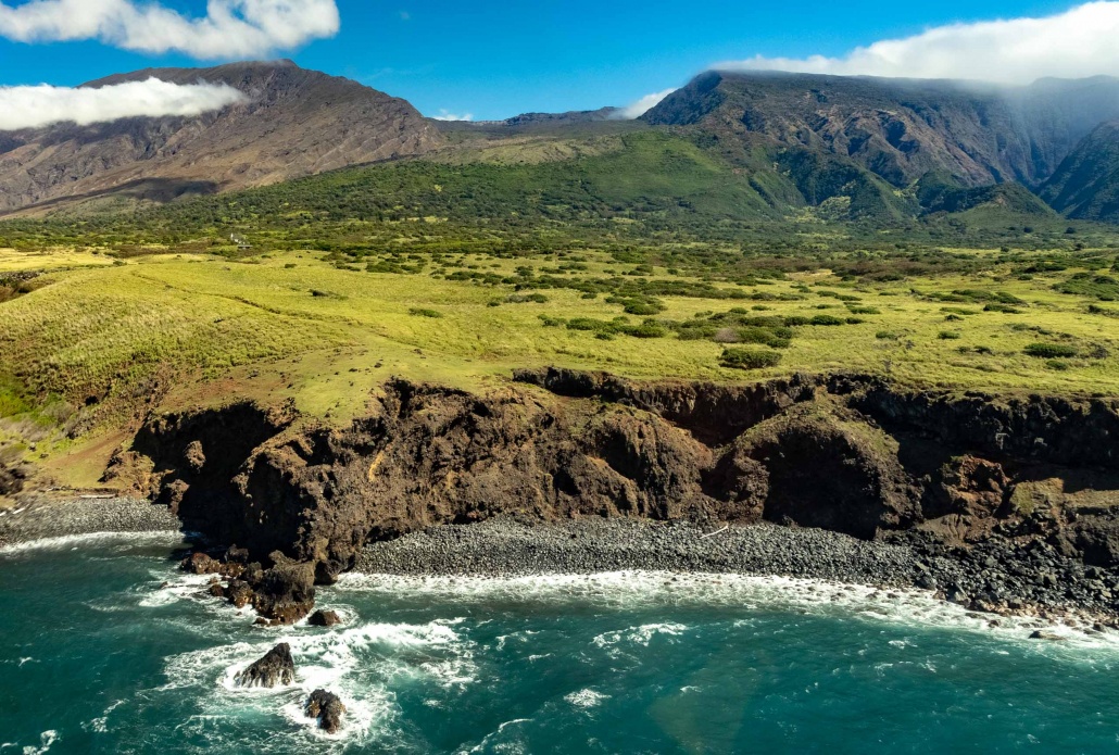 Kaupo ocean cliffs as seen below Haleakala volcanoes Kaupo gap