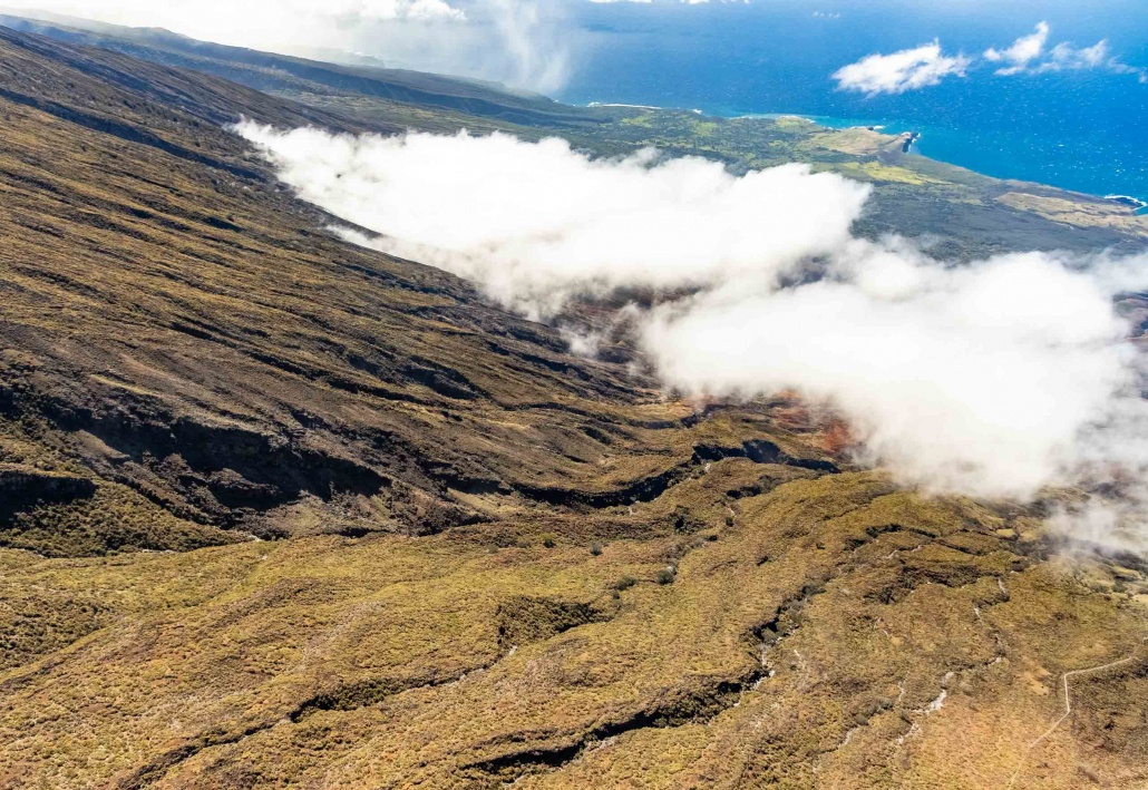 the southern slope of Haleakala flows down to the Kaupo coastline