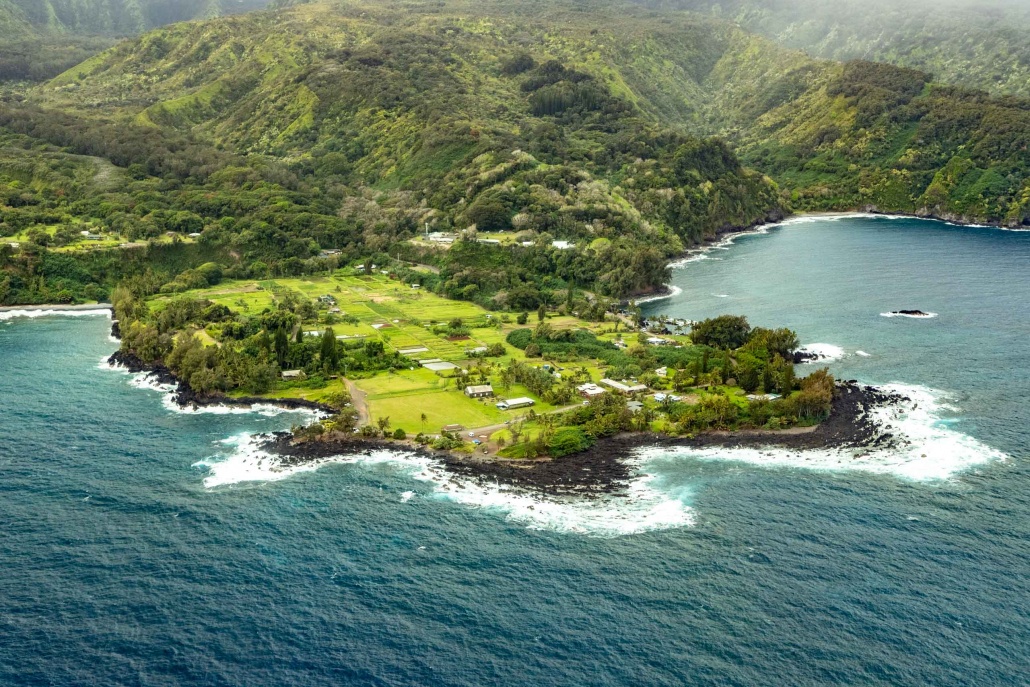 Hana's Keanae Peninsula as seen from a helicopter