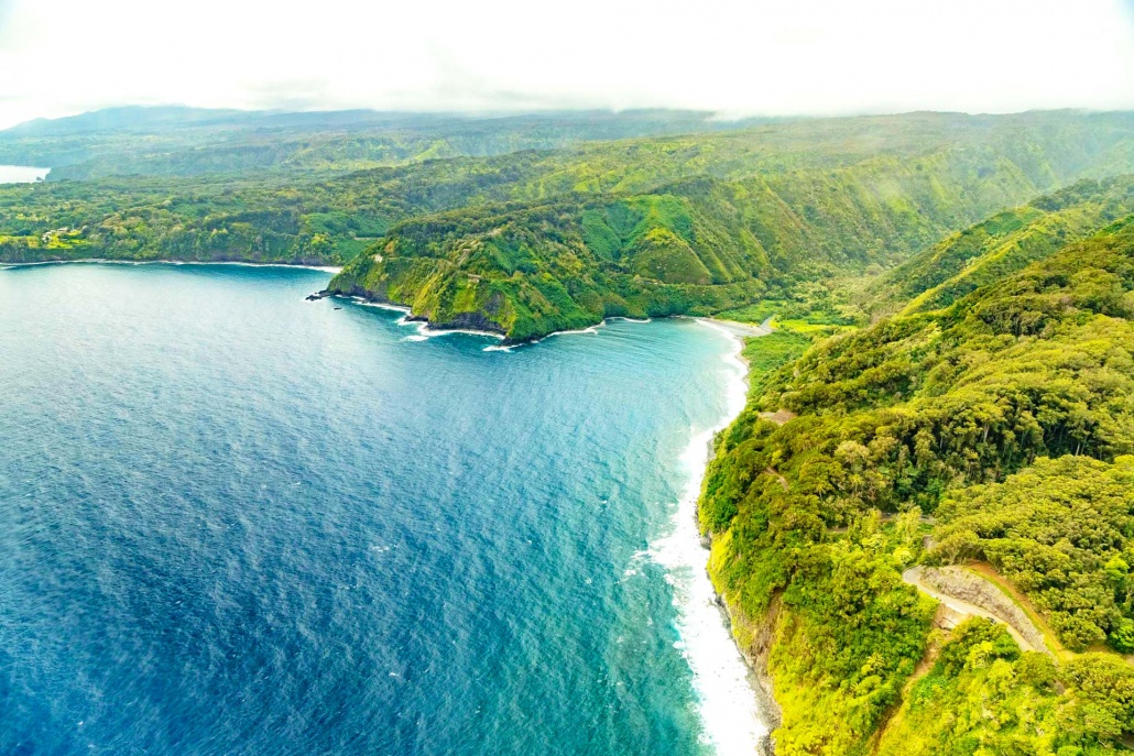 the hana coastline seen from a helicopter header
