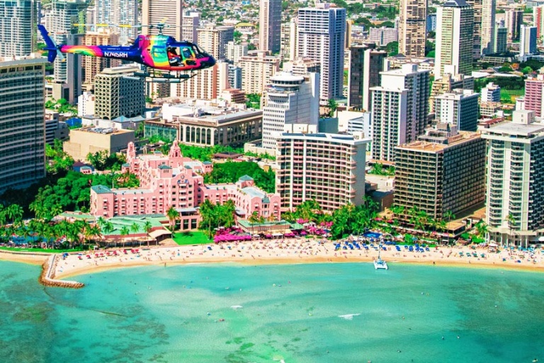 astar doorsoff flying through royal hawaiian waikiki hotel on oahu rainbow helicopters
