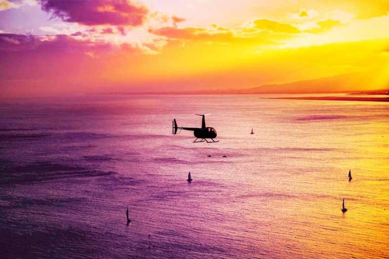 beautiful pink orange red yellow sunset color oahu rainbow helicopters