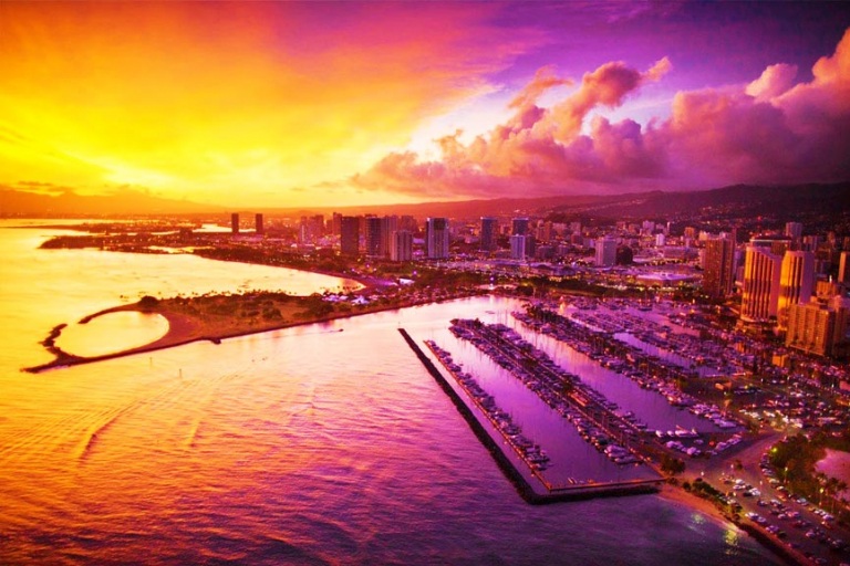 beautiful waikiki sunset view oahu rainbow helicopters