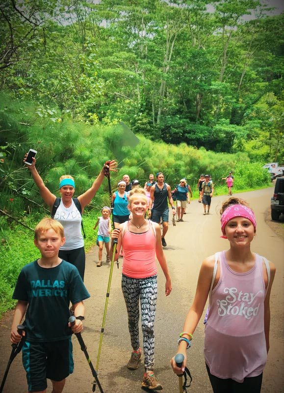 big group enjoying kauai hiking tours