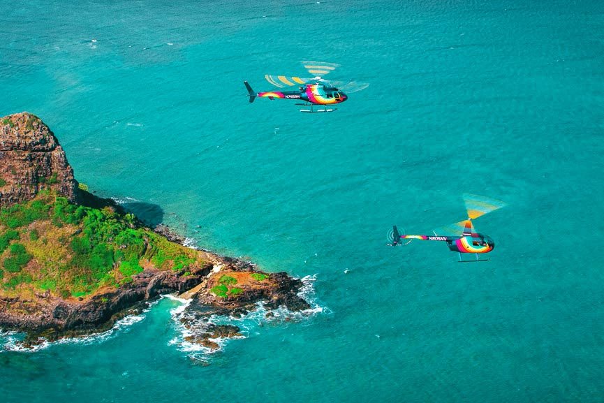 flying above chinamans hat oahu rainbow helicopters
