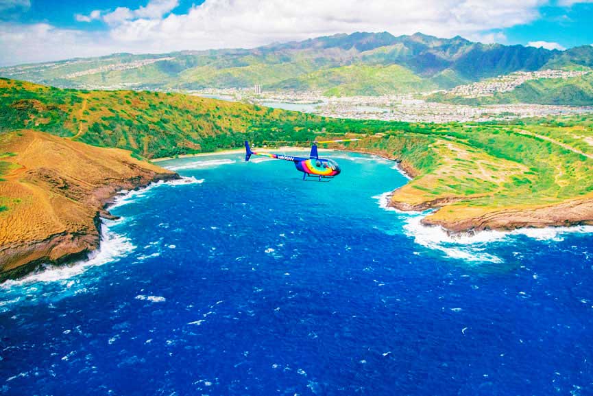 hanauma bay one of the most popular tourist destinations in oahu hawaii rainbow helicopters