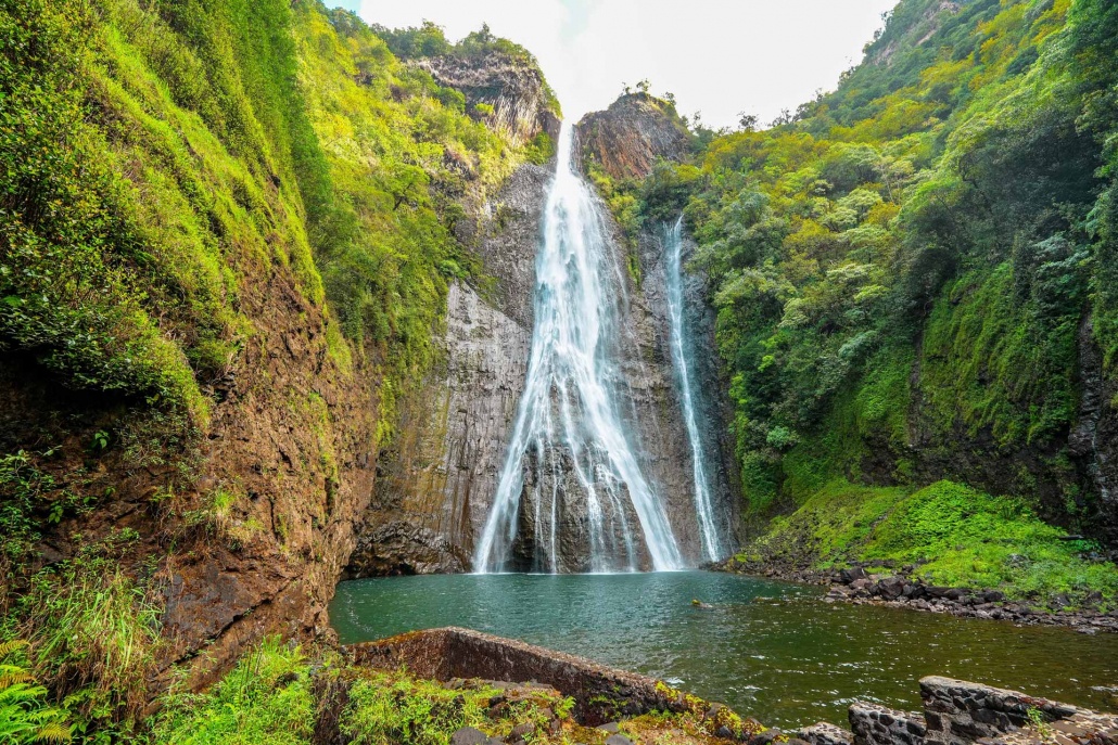 jurassic falls in hanapepe valley in the center of kauai