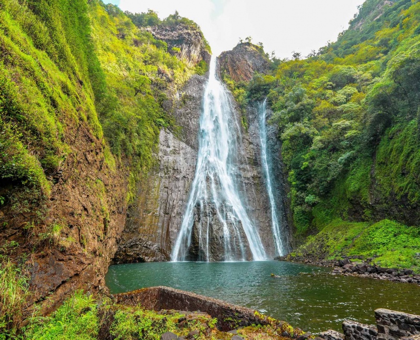 jurassic falls in hanapepe valley in the center of kauai