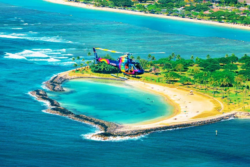 magic island beach oahu rainbow helicopters