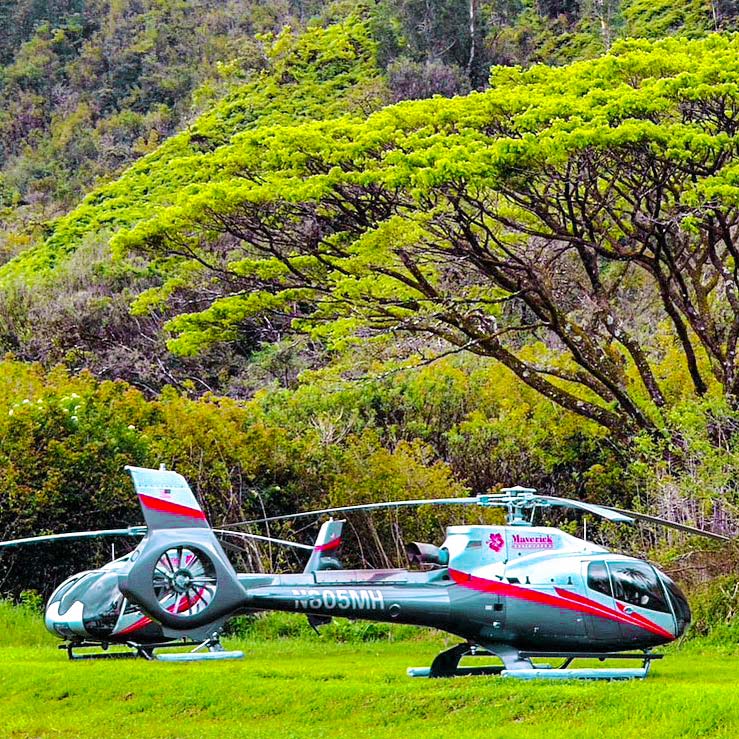 native hawaiian landscapes surround maverick helicopters