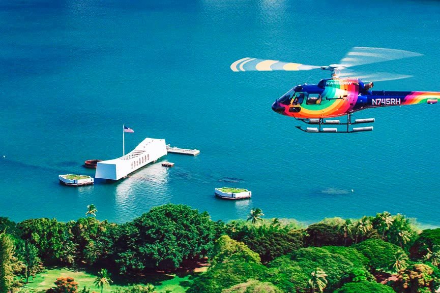 pass over the site of the uss arizona memorial oahu rainbow helicopters