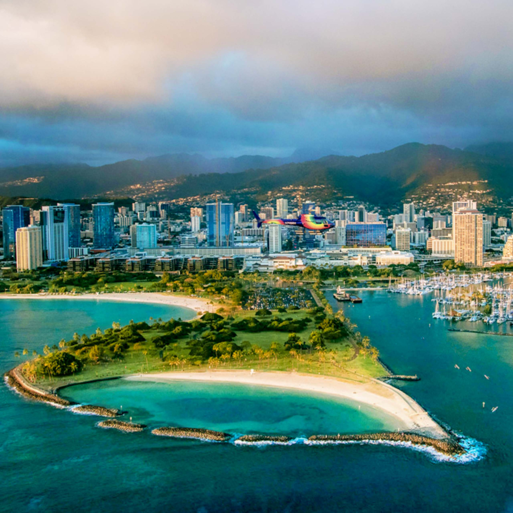 Rainbowhelicopters Waikiki Sunset Helicopter Flight Rainbow Helicopters City By The Sea