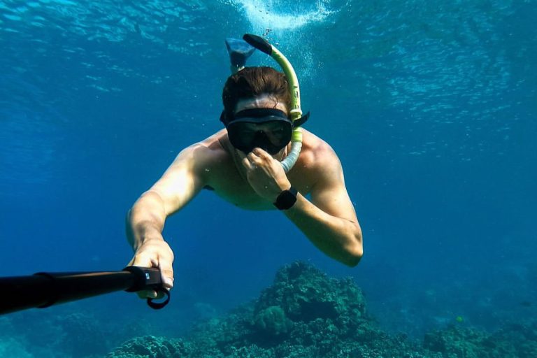 Captain Zodilac Beat The Crowd Kona Snorkeling Tour Feature Hawaian Wildlife Man Snorkel