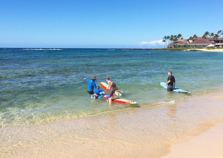 Kauaisurfschool Group Surf Lesson For Beginners Learning Slide