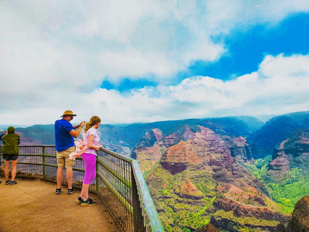 waimea canyon overlook and visitors kauai hawaii