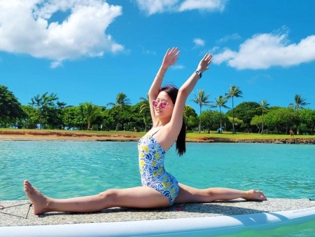 enjoying the peacefulness of being on the water yoga floats