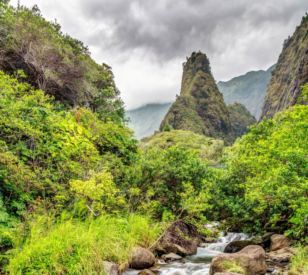 iao valley is a lush stream cut valley in west maui hawaii