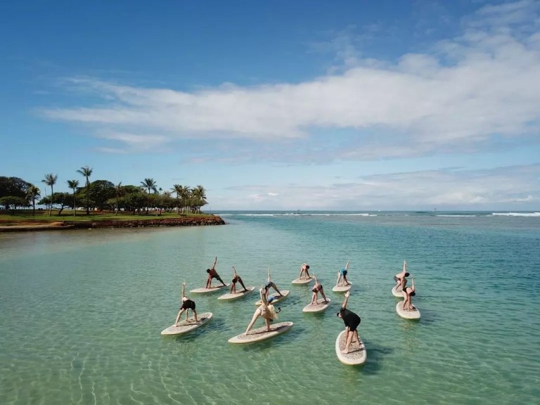 yoga floats waikiki sup lesson oahu yoga art