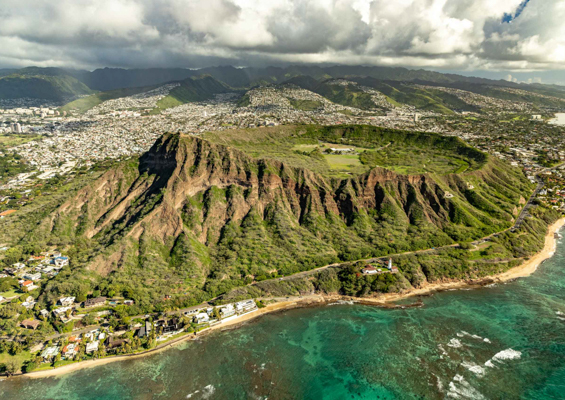 Diamond Head Crater And Coastline Aerial Oahu Slide
