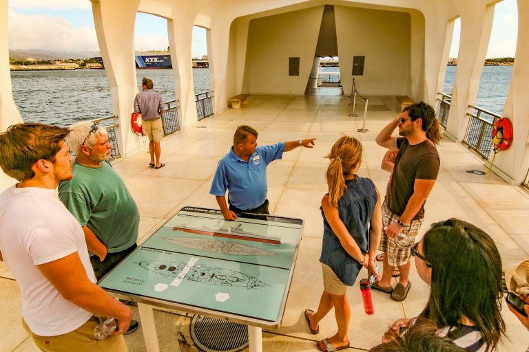 Tour Guide Pointing Sites Arizona Memorial