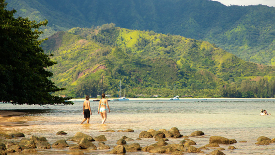 Kauai Hanalei Beach Couple Hanalei Relaxing  Kauai Romance