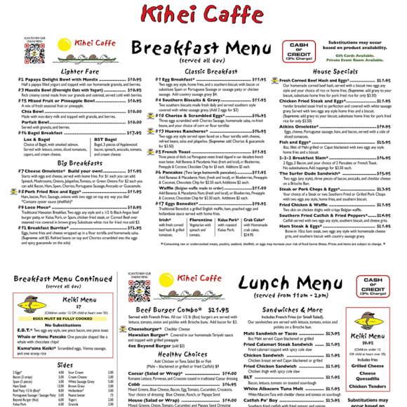 Kiheicaffe Menu