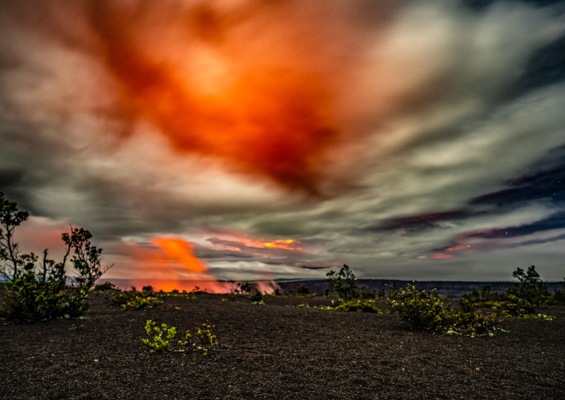 Mauna Loa And Kilauea Volcanoes Eruption Sunset Big Island Hawaii
