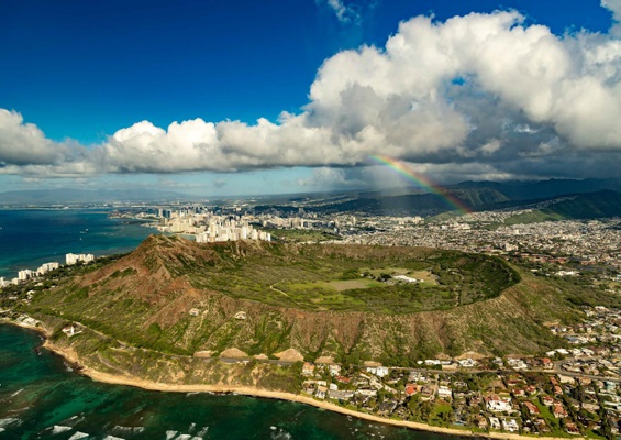 Diamond Head Rainbow Honolulu Helicopter View Oahu