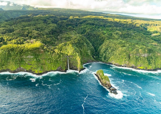 Maui Road To Hana Helicopter View Ocean Cliffs Waterfall