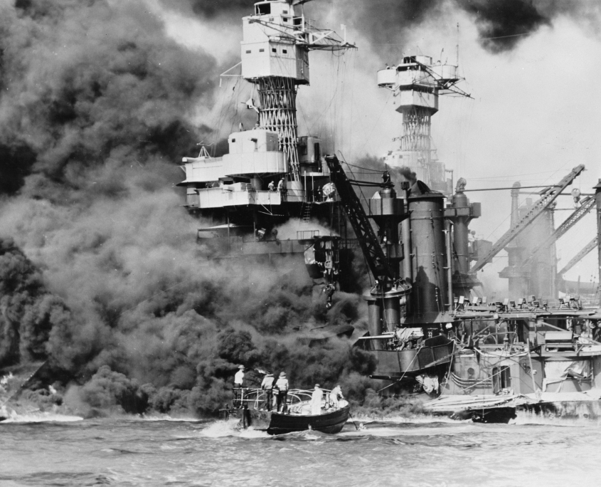 The Japanese Sneak Attack on Pearl Harbor, 1944 charcoal and chalk by Commander Griffith Bailey Coale