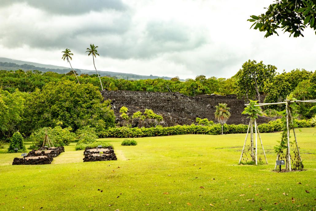 Piʻilani Heiau in Hāna, Maui — ancient Hawaiian temple built in honor of King Piʻilani, surrounded by lush greenery and historic stone terraces.