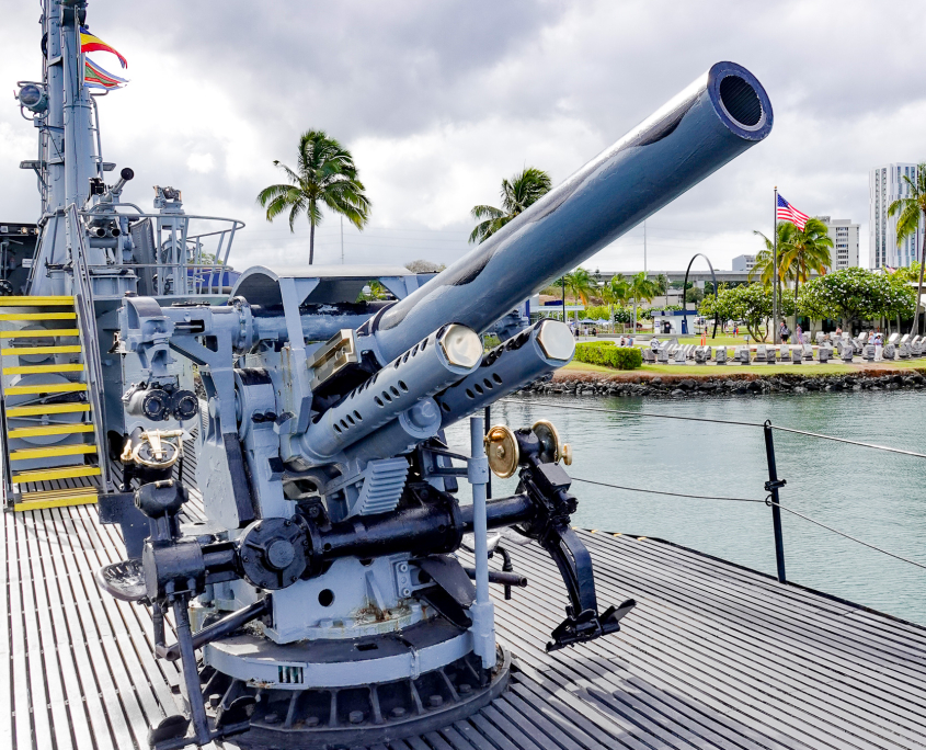 Deck gun on the USS Bowfin submarine at Pearl Harbor in Hawai‘i