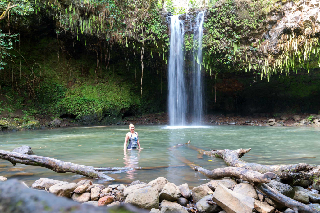 way-to Hana Tour woman road to hana twin waterfalls maui Way To Hana Tour Woman Road To Hana Twin Waterfalls Maui