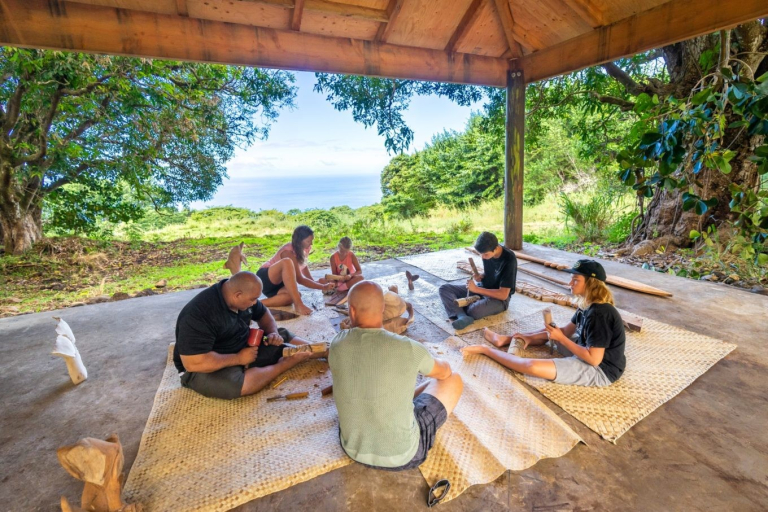Aloha-Adventure-Farms-people-carving-wood-under-open-pavilion-1