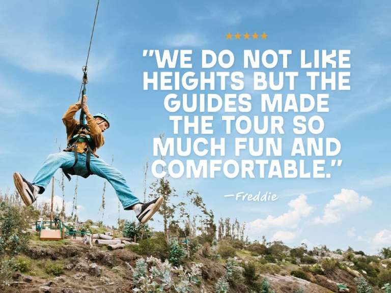 Skyline-Eco-Kaanapali-person-ziplining-over-rocky-landscape