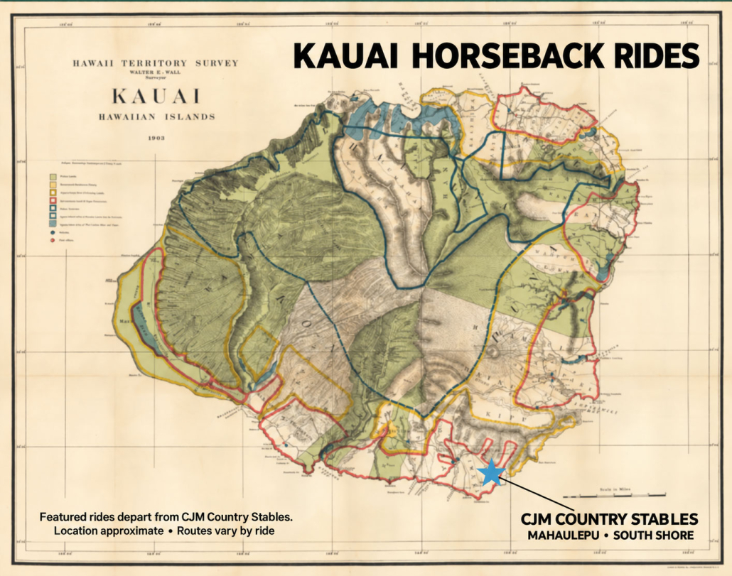 kauai horseback rides map